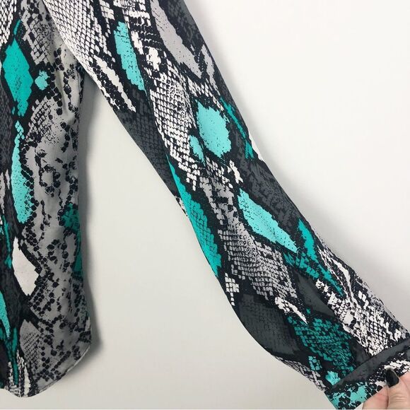 MILLY | Katalina Silk Snake Print Blouse Teal Gray Black Top Women’s Size 4 - Picture 8 of 13